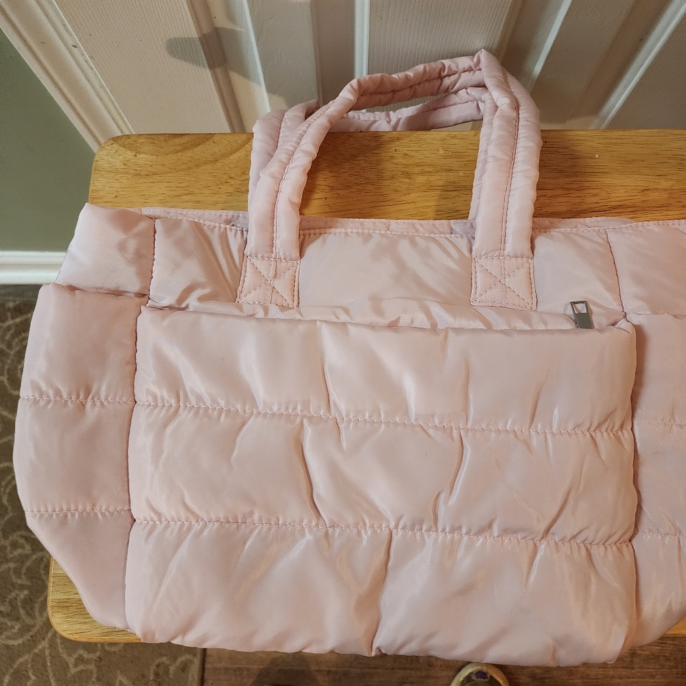 Pink Quilted Puffer Tote Bag